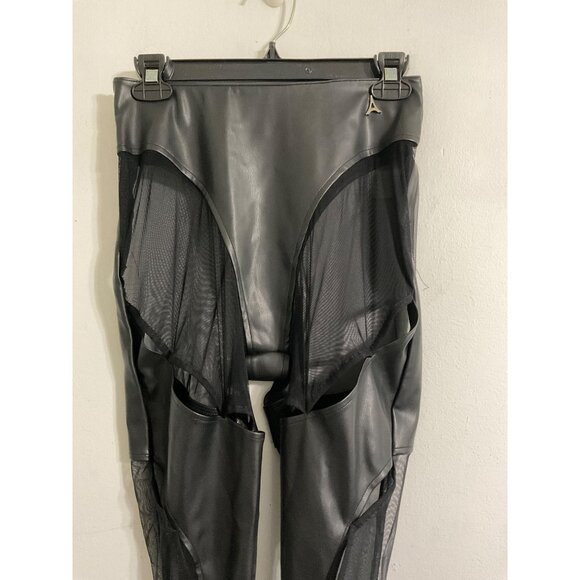 *MANIERE DE VOIR Women Faux Leather/Sheer Pants NEW Black size US 6 - Picture 5 of 13
